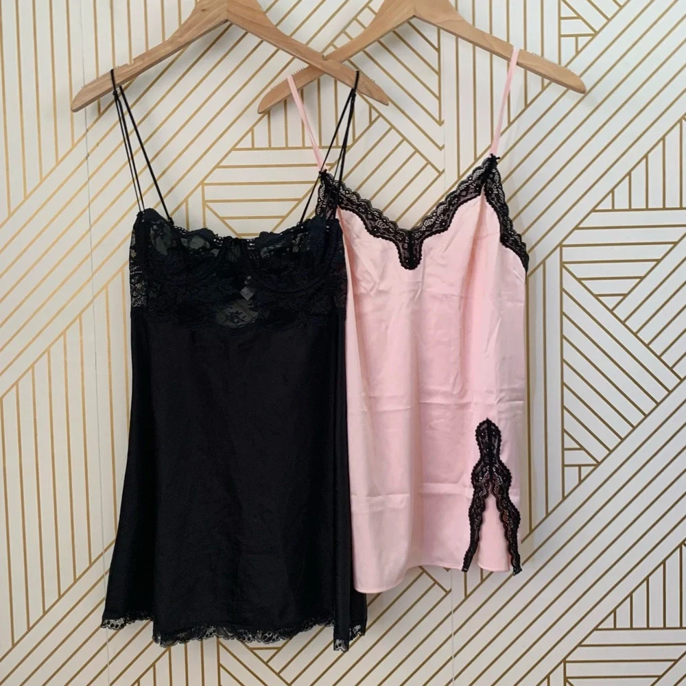 Victorias Secret Lace bra & trim Babydoll slip lot 36C M satin tease collection